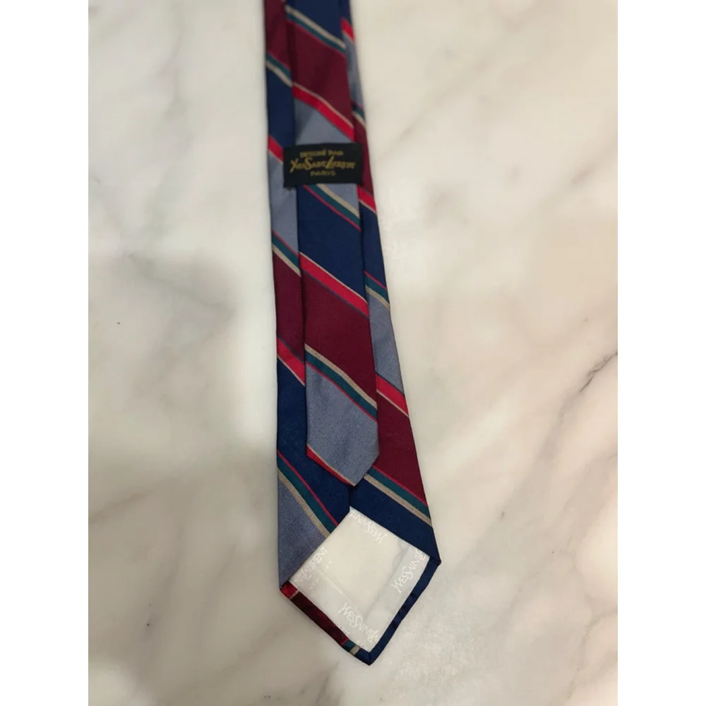 Yves Saint Laurent Vintage Striped Silk Tie 90 Dad Retro Old Money Estate Office - Picture 5 of 6